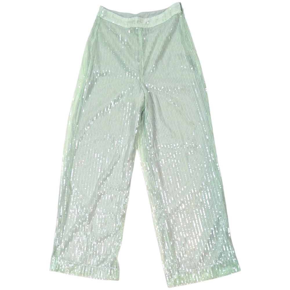 House of Harlow 1960 Sequin Wide Leg Pants NEW Womens 4 Green High Rise Palazzo